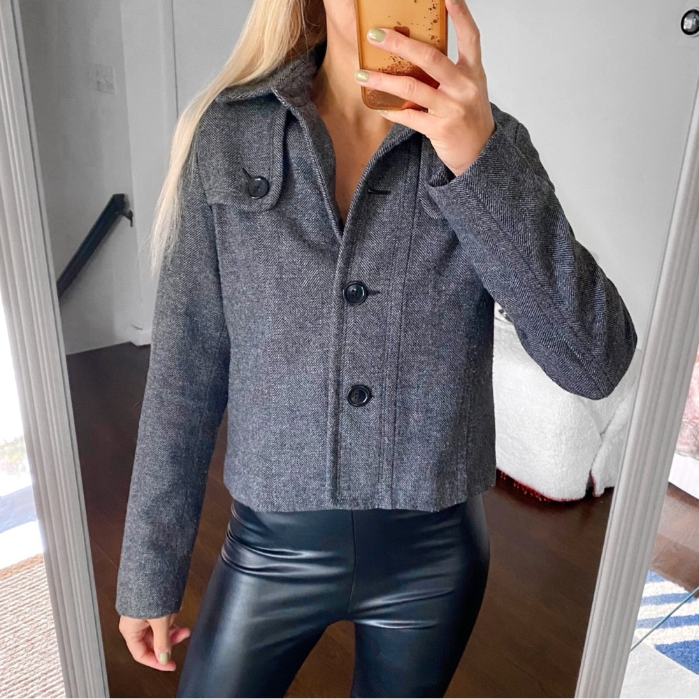 Gap Grey Herringbone Wool Blend Jacket! - image 1